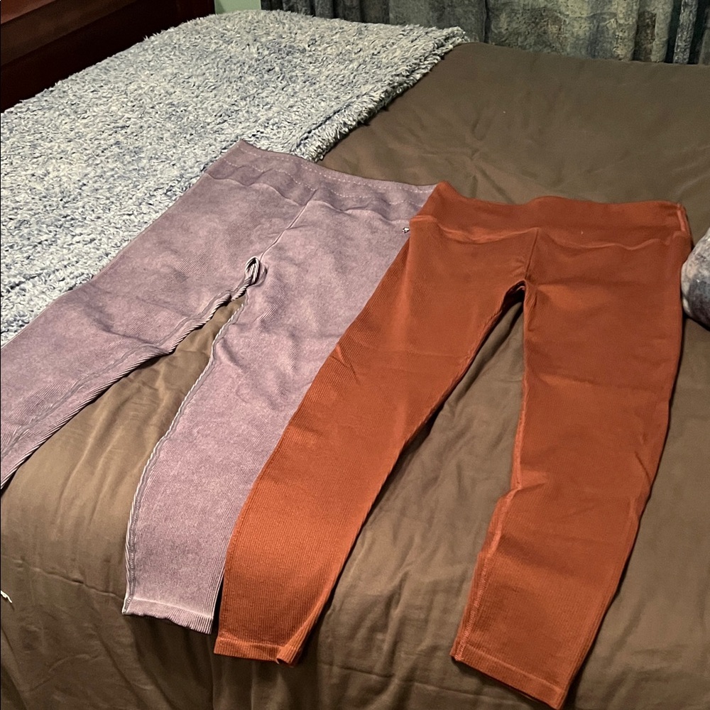 Two pair of Fabletic women’s ' Leggings - Purple and copper brown